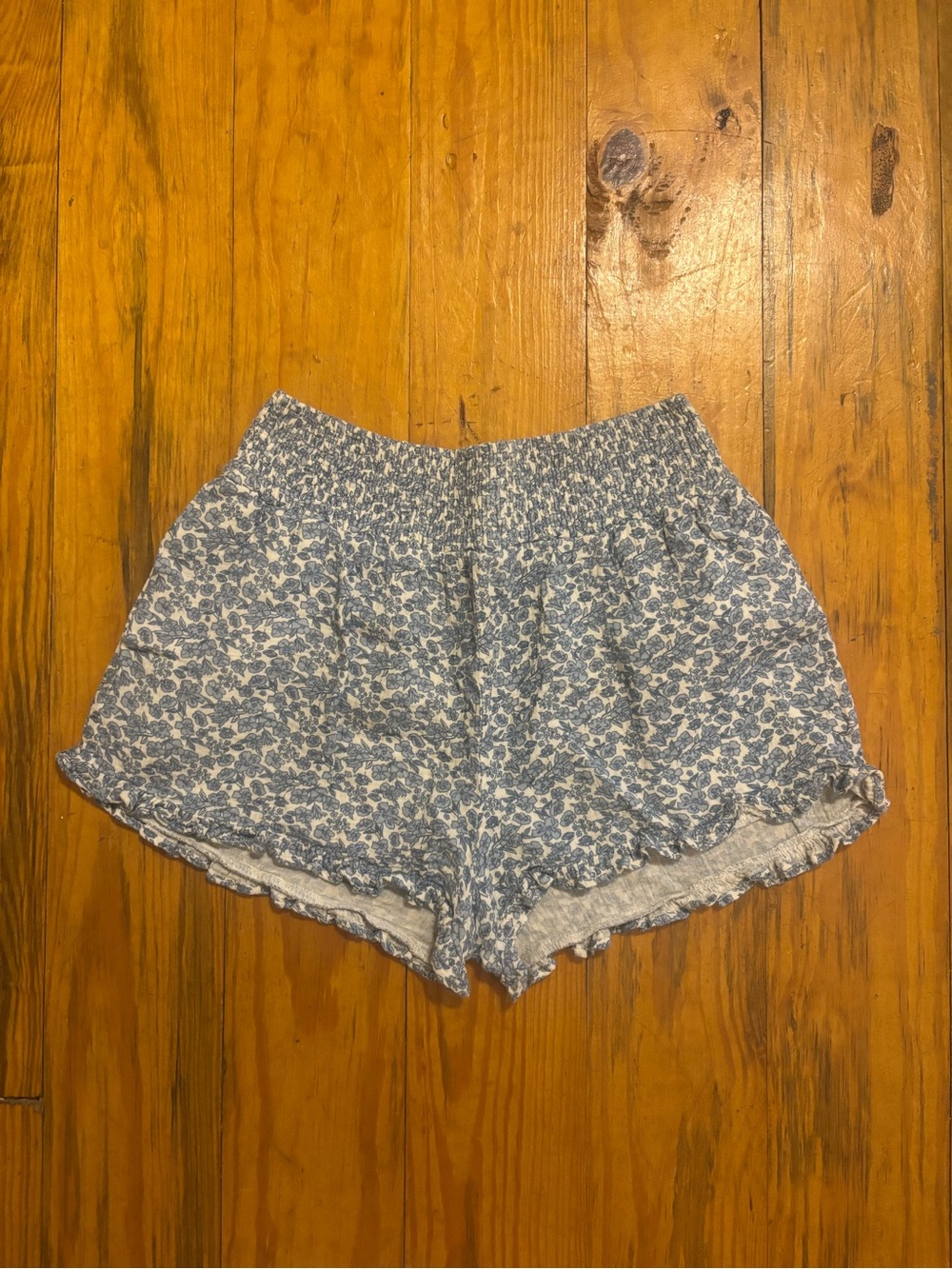 Entro Blue Floral High-Waist Ruffle Hem Shorts